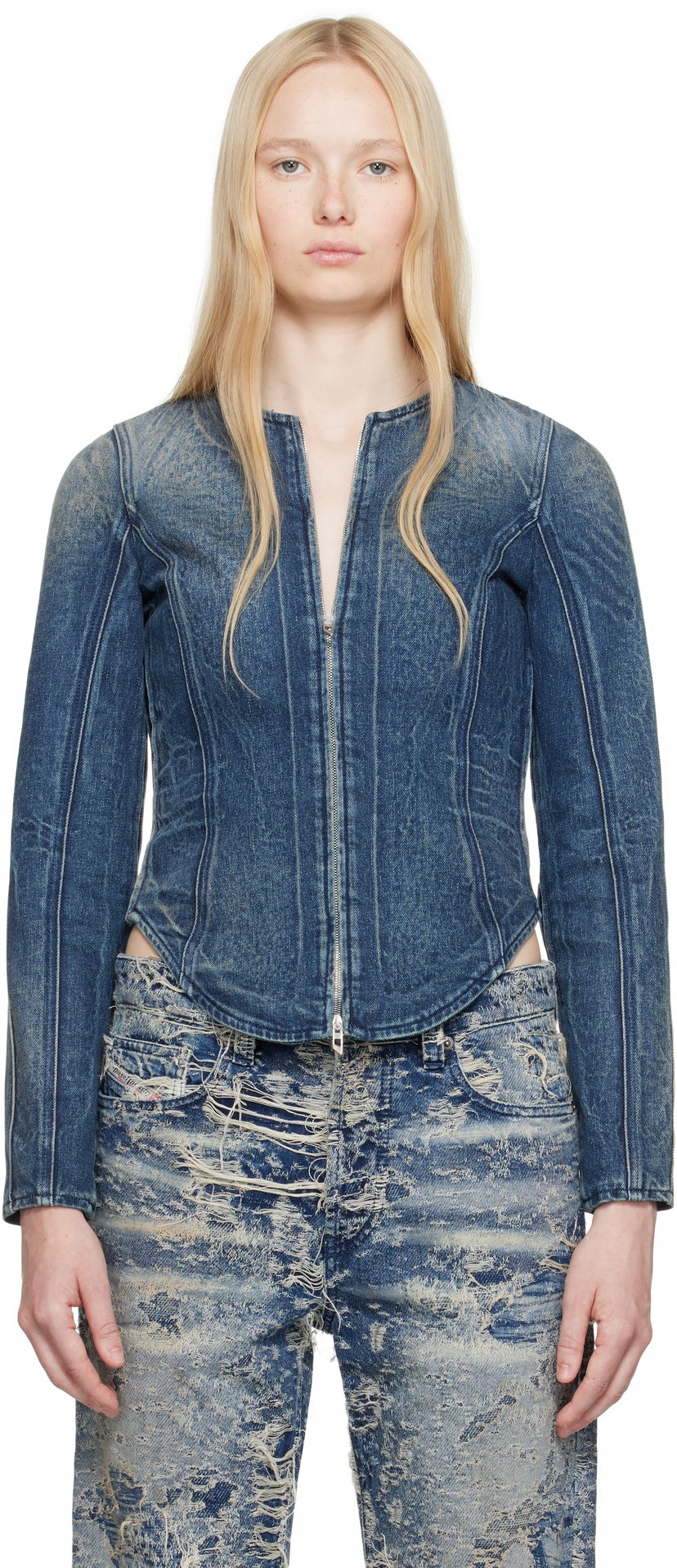 Jakna Diesel Diesel De-Gray-Fsg Zip-Up Denim Jacket Plava | A17926 007BG