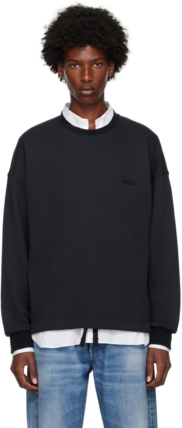 Majica kratkih rukava ZEGNA Navy Crewneck Sweatshirt Crna | N6MGI1830