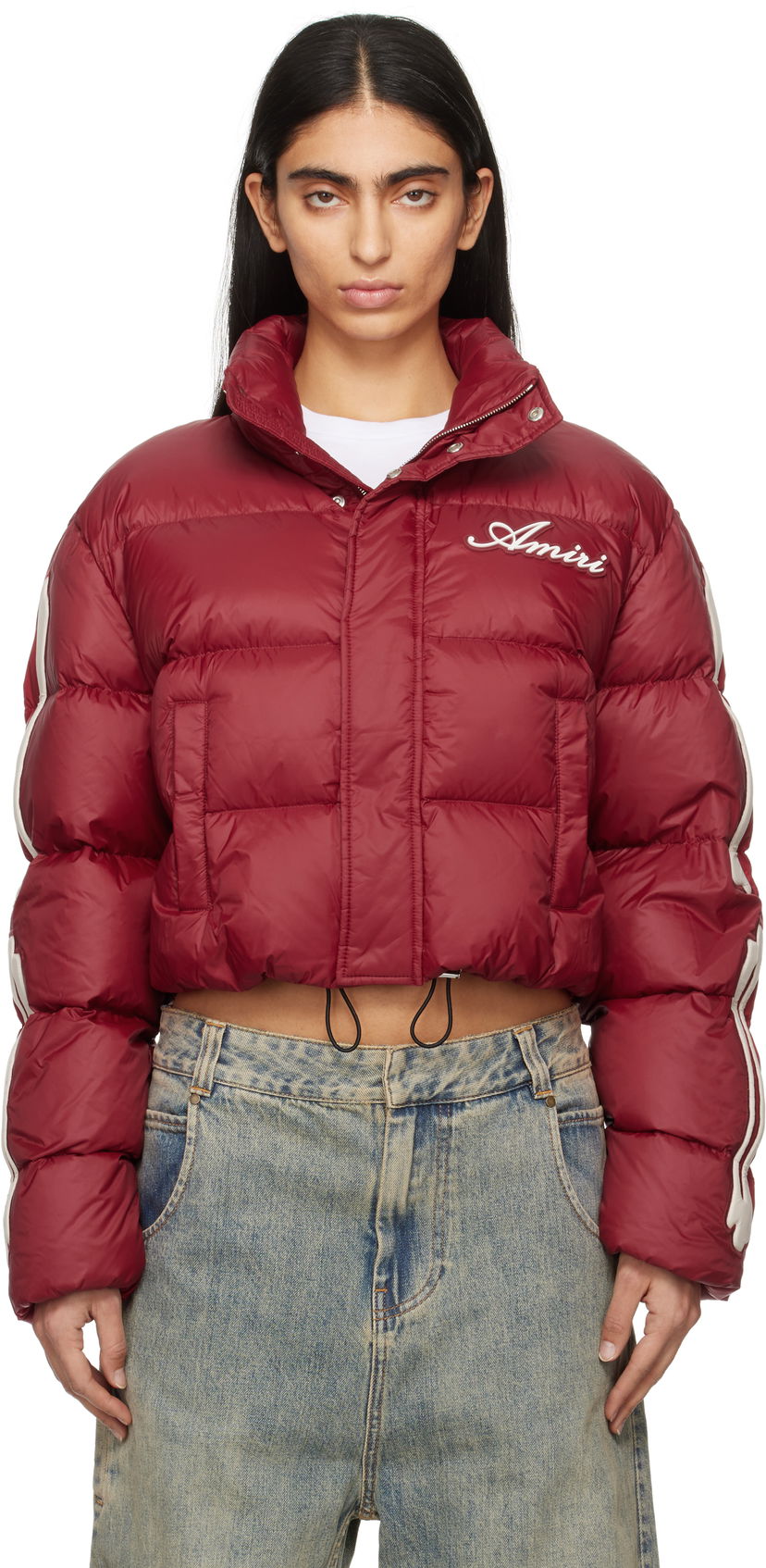 Pernata jakna AMIRI Bones Cropped Down Jacket Crvena | AWOUDW1003