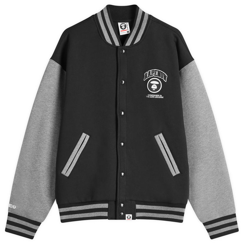 Bomber jakna AAPE by A Bathing Ape AAPE Now Fleece Baseball Jacket Crna | AAPSWMB328XXNBKX