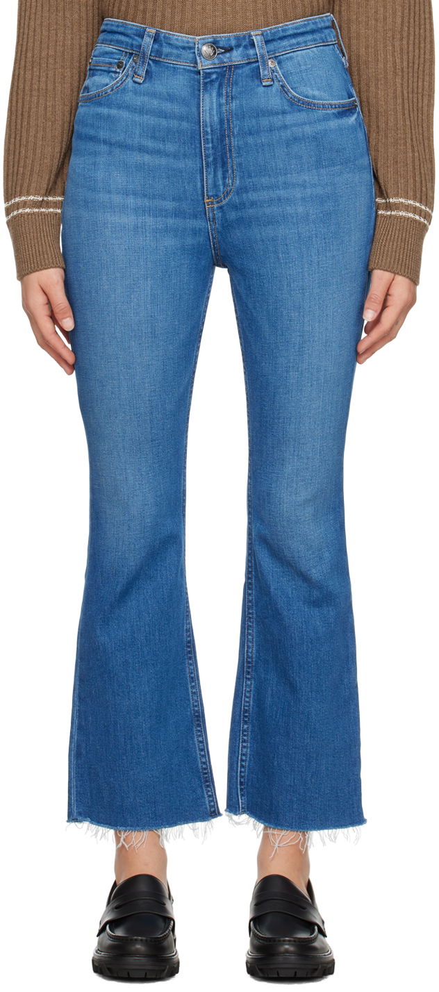 Jeans rag & bone Casey High-Rise Frayed Flare Jeans Plava | WDD23F2917C2C1