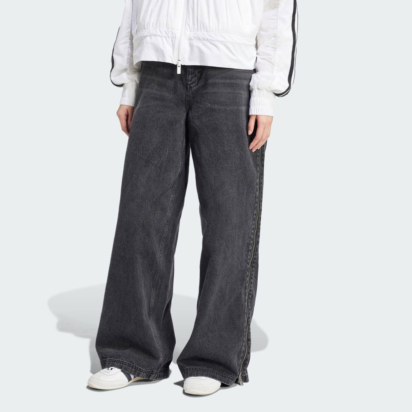 Jeans adidas Performance Adilenium Season 3 Zip Washed Denim Wide Leg Pants Crna | JX9211