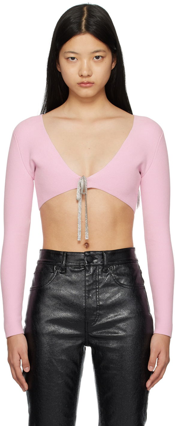 Crop top Alexander Wang Cropped Cardigan With Crystal Tie Ružičasta | 1KC1233033