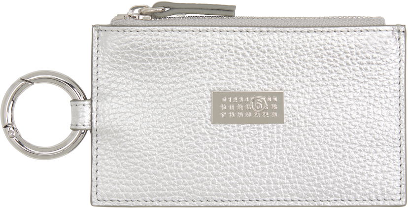 Novčanik Maison Margiela MM6 Maison Margiela Laminated Grainy Leather Card Holder with Key Ring Metalik | SA6UI0031 P8395