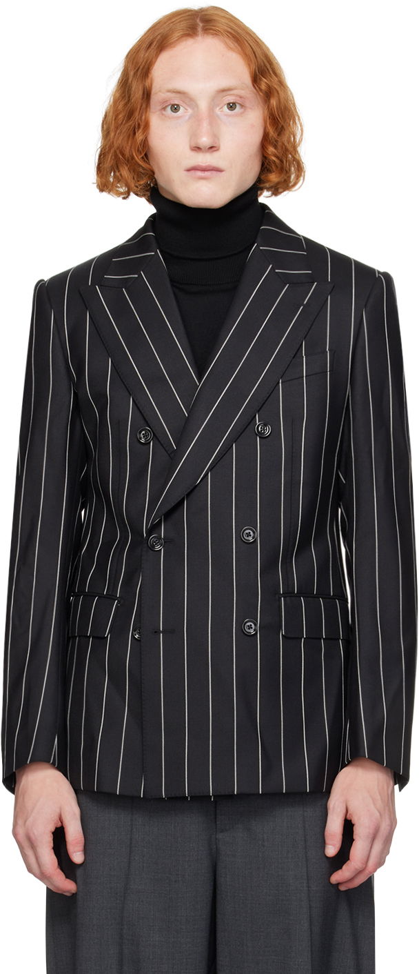 Jakna Dolce & Gabbana Dolce & Gabbana Pinstripe Double-Breasted Blazer Crna | G2QU4TFR204