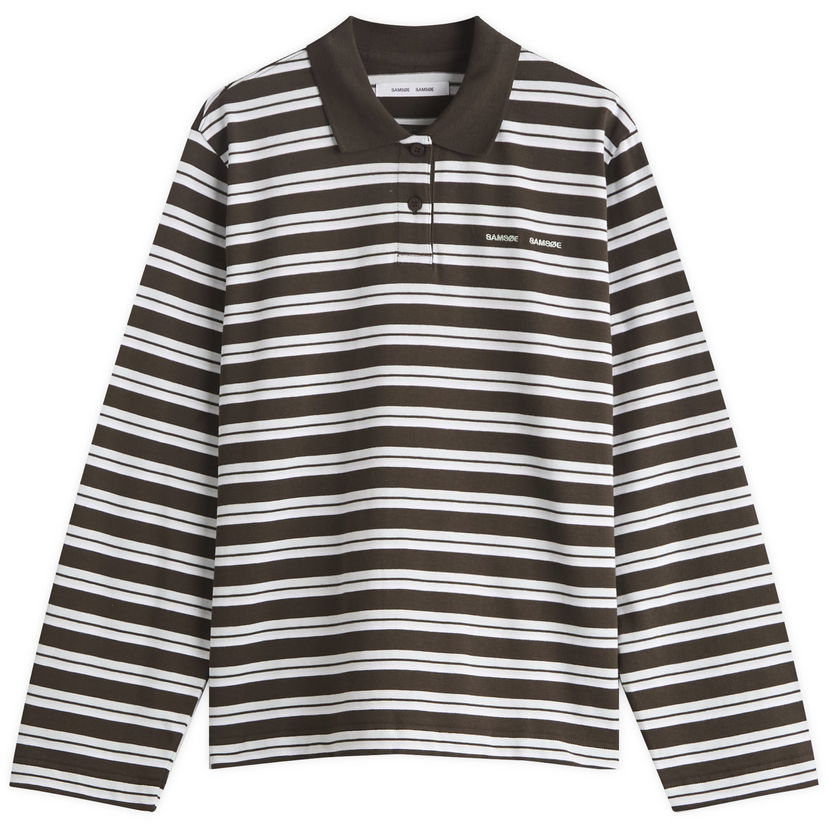 Polo majica Samsoe Samsoe Samsøe Samsøe Women's Sadover Long Sleeve Striped Polo Smeđa | F25300039-CLR002277
