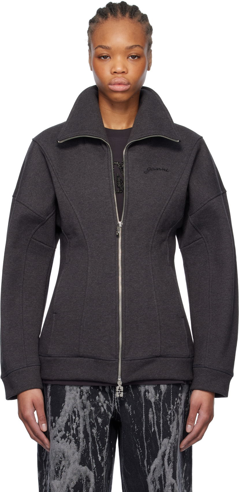 Dukserice GANNI Ganni Heavy Fleece Zip-Up Jacket Siva | T4107