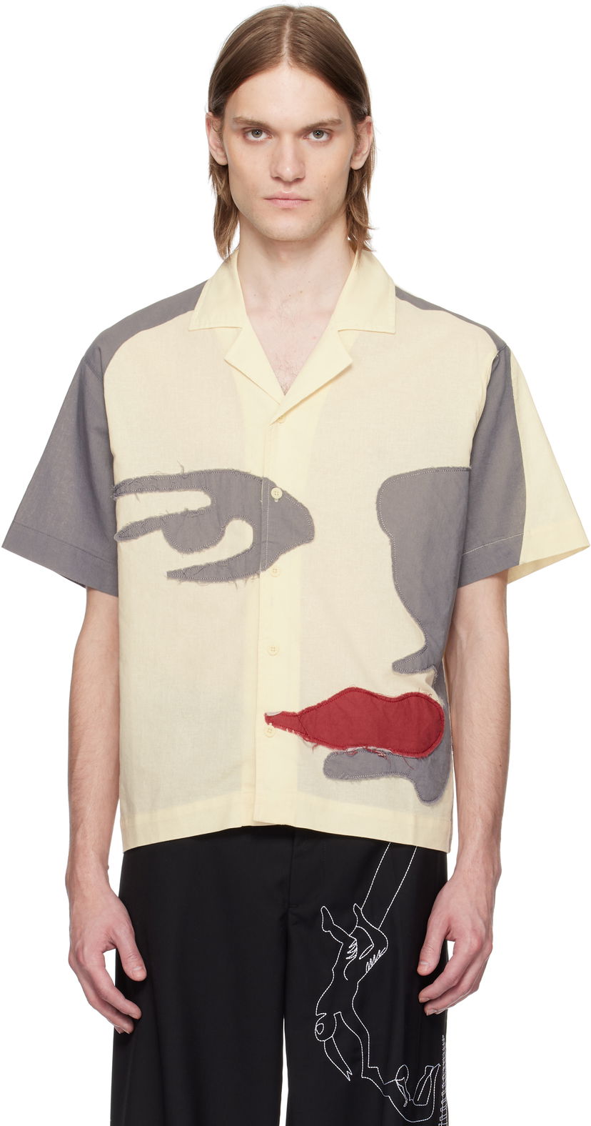 Košulja KidSuper KidSuper Patchwork Face Linen Camp Shirt Žuta | SS25-SST-01