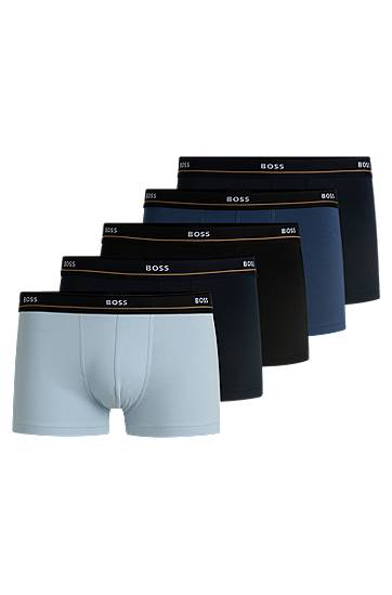 Bokserice BOSS BOSS Stretch-Cotton Trunks, Five-Pack with Logo Waistbands Plava | 50531660
