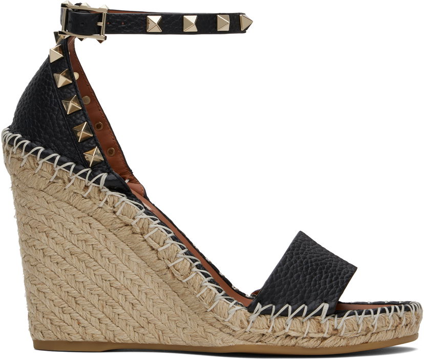 Njega cipela Valentino Valentino Garavani Double Rockstud Wedge Heeled Sandals Crna | 6W2S0090VTO
